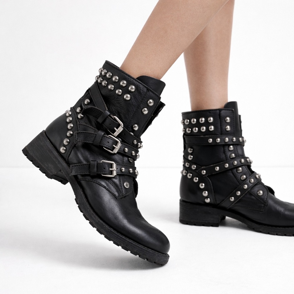 ASH Reese Studded Black Leather Biker Boots